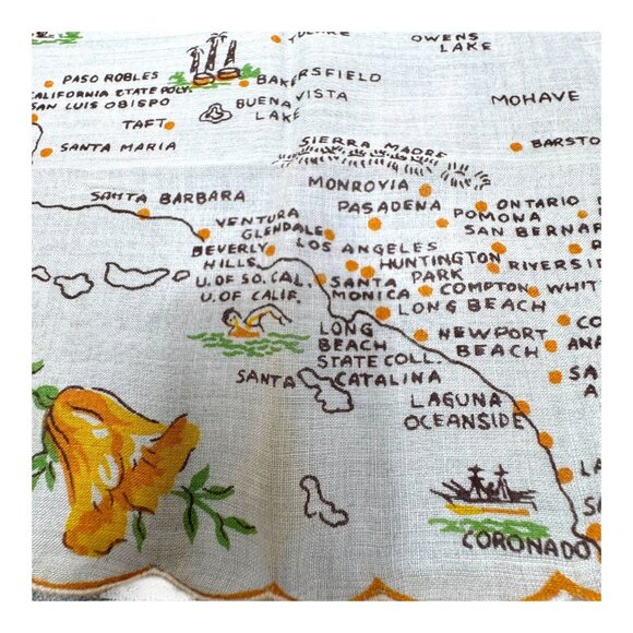 VTG 1960s Ranshaw California State Handkerchief Hankie Flowers Scalloped Yellow - Picture 4 of 6